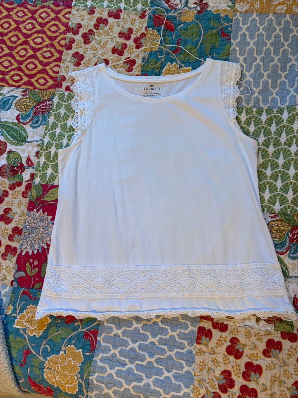 Talbots White Sleeveless Tank with Lace Trim